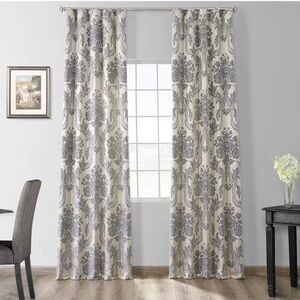Half Price Drapes Designer Damask 6 Curtains - Faux Silk 50 X 96 - Silver/blue